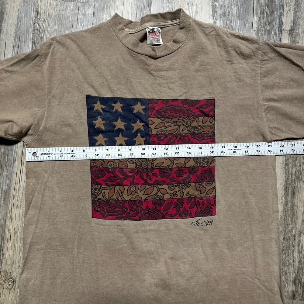 Vintage 90s Women's Large American Flag Cottage Core Crafty T-Shirt Antiqued - Picture 3 of 5